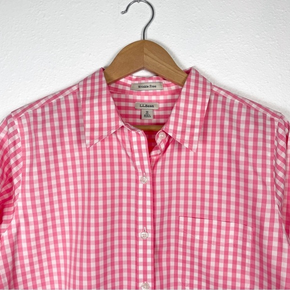 L.L Bean wrinkle free pink gingham plaid button down 100% cotton Sz. M | barbie - Picture 8 of 8